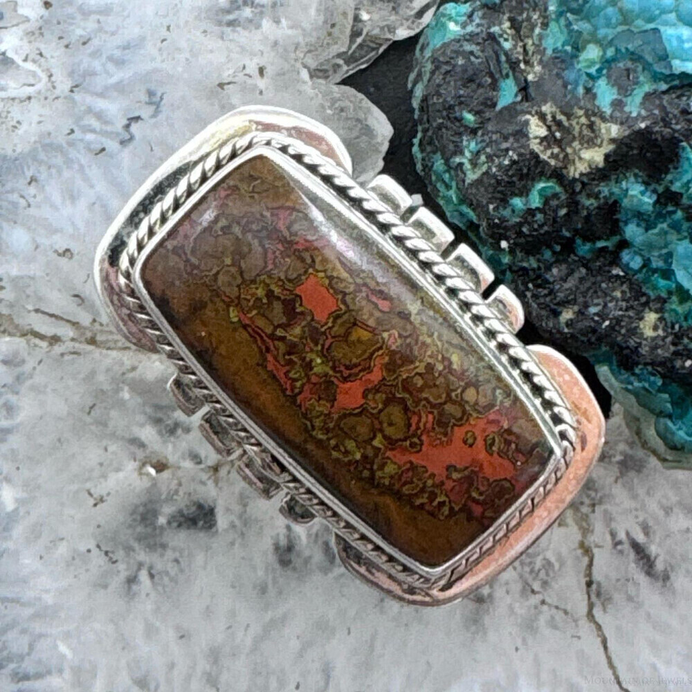 Sterling Silver Southwestern Style Moroccan Seam Agate Bar Ring Sz 6.5 For Women